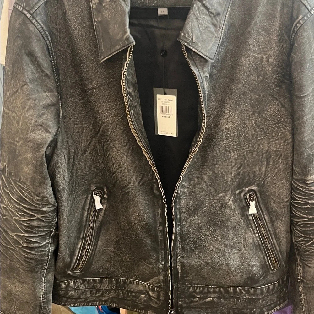 John Varvatos Distressed Gray Leather Asher Jacket - Picture 5 of 10